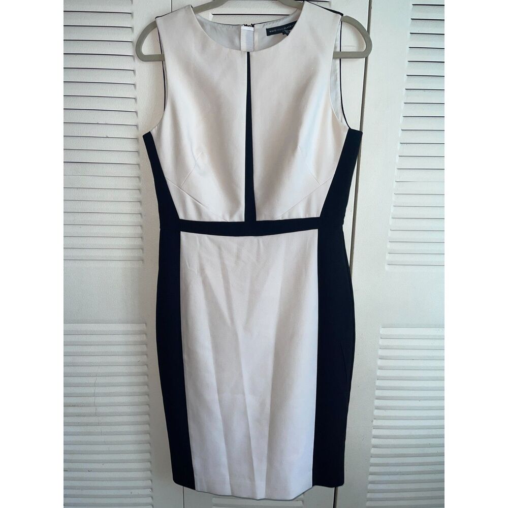 WHBM Black White Colorblock Sleeveless Sheath Midi Dress Size 8 Chic Classic